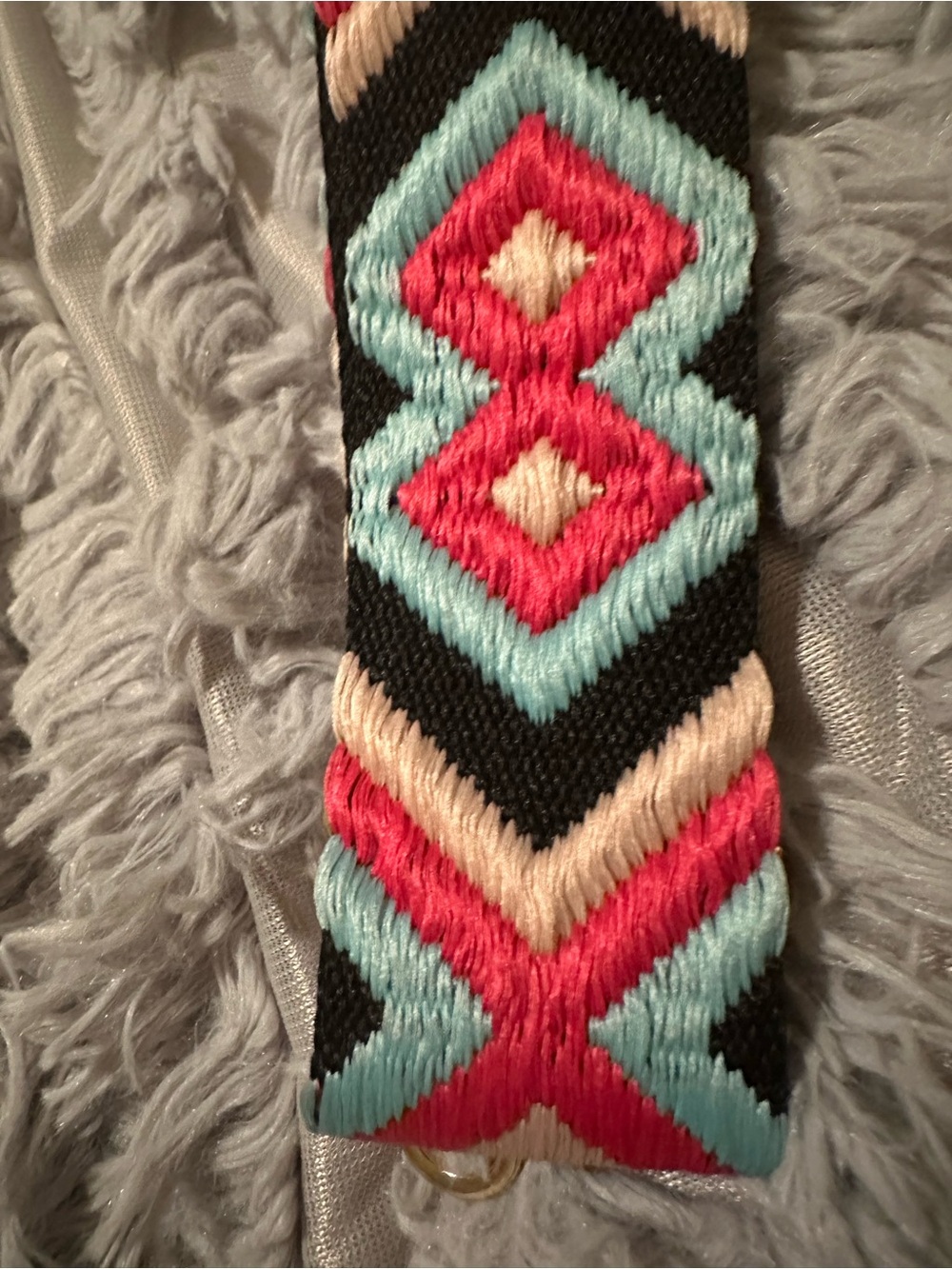 Embroidered Geometric Western Purse Strap in Black, Coral & Teal